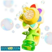 Bubble Machine, Rechargeable Flower Bubble Blower Toys with LED Lights \u0026 10 Refill Solutions, Sunflower Automatic Bubble Maker for Kids 3-8, Outdoor Summer Play, Easter, Birthday Party Gifts